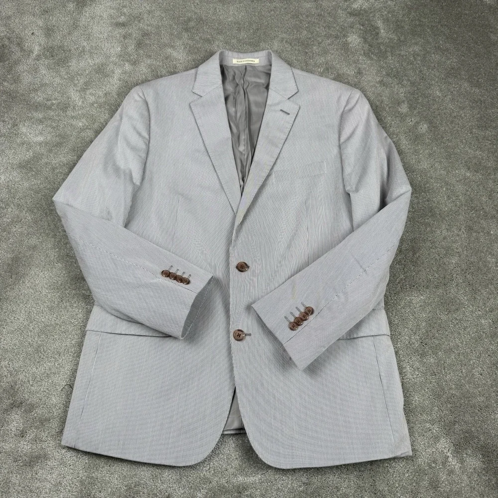 Lauren Ralph Lauren Blazer Mens 43R Cotton Nylon Gray Chalk Pinstripe Trim Fit‎